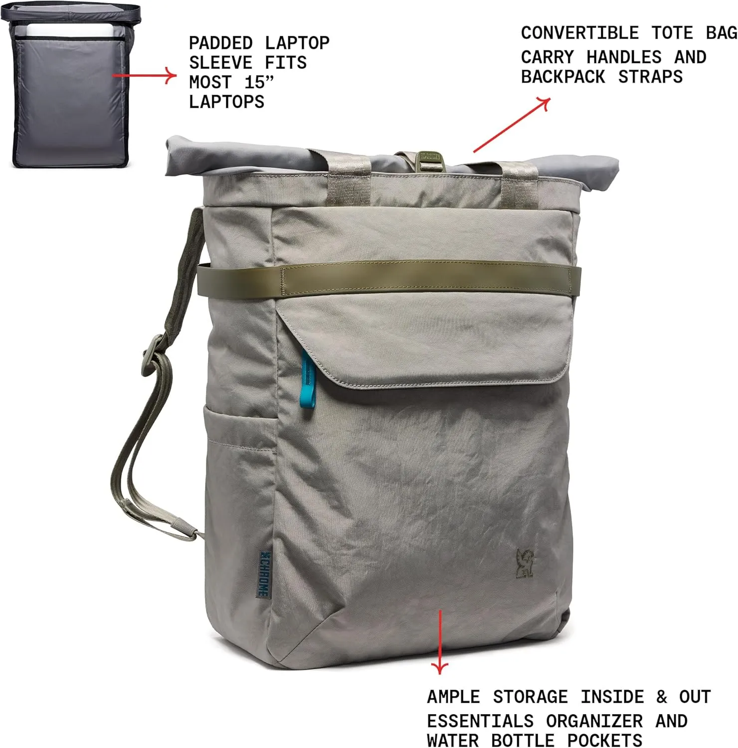 Chrome Industries Valencia Totepack, Convertible Backpack and Tote for Men and Women, Organizer Pockets, Laptop Sleeve