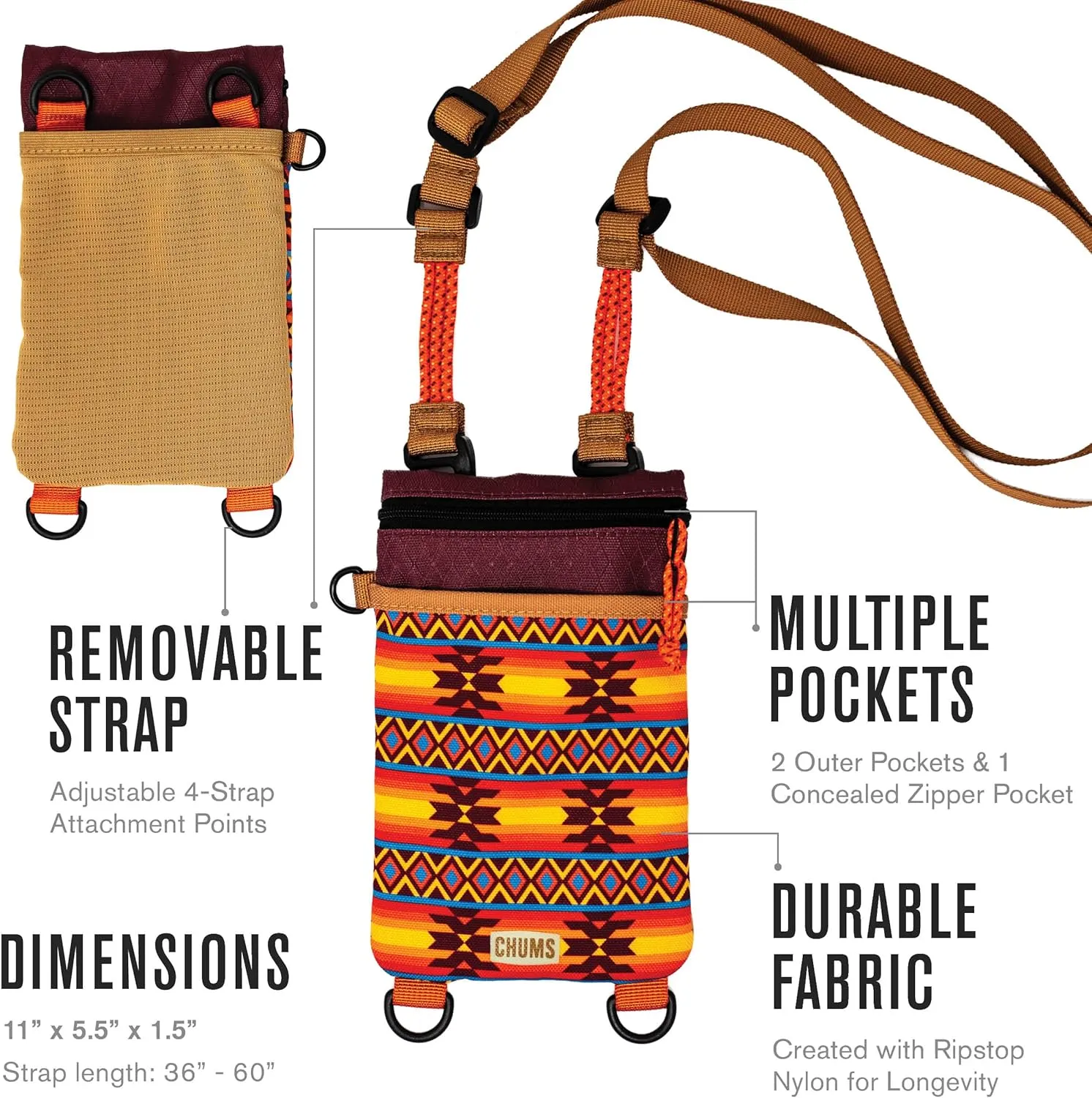 Chums Rover Phone Tote - Small Crossbody Bag with Adjustable Strap - Tactical Sling Bag for Women & Men w/Multiple Pockets