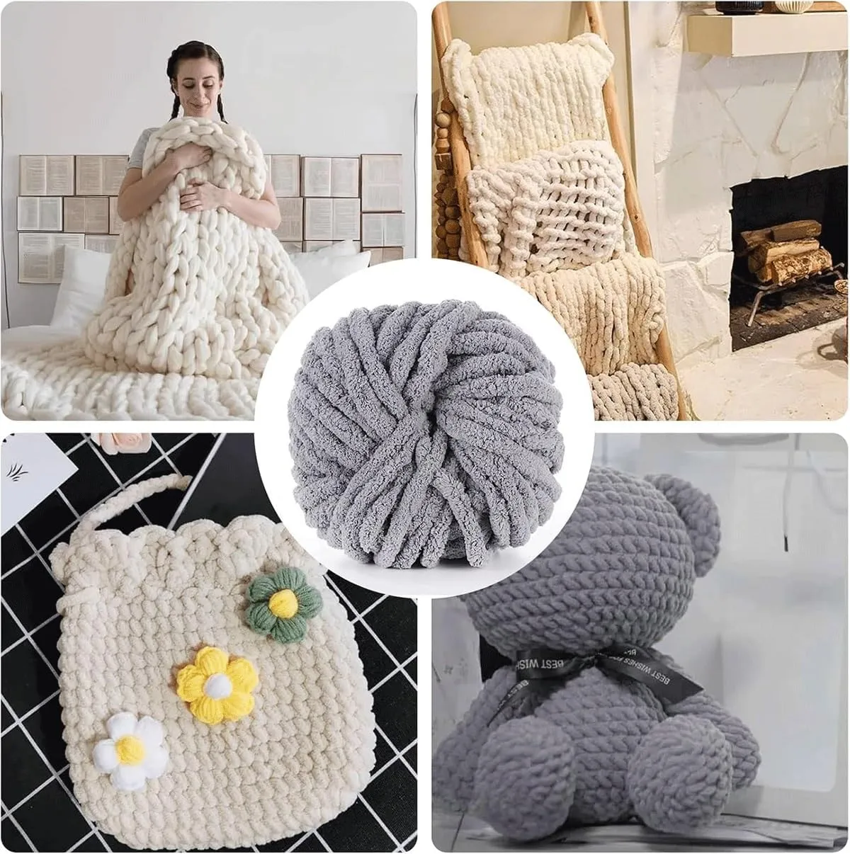 Chunky Wool Yarn 250g × 1,2，5，10, Knitting Wool Yarn Coarse Yarn Knitting Yarn for Crochet, 2cm Soft Chunky Yarn for Yarn Projects Making Bags Hats Blankets Pillow Cushion Cat Bed(11#,2 roll(500g))