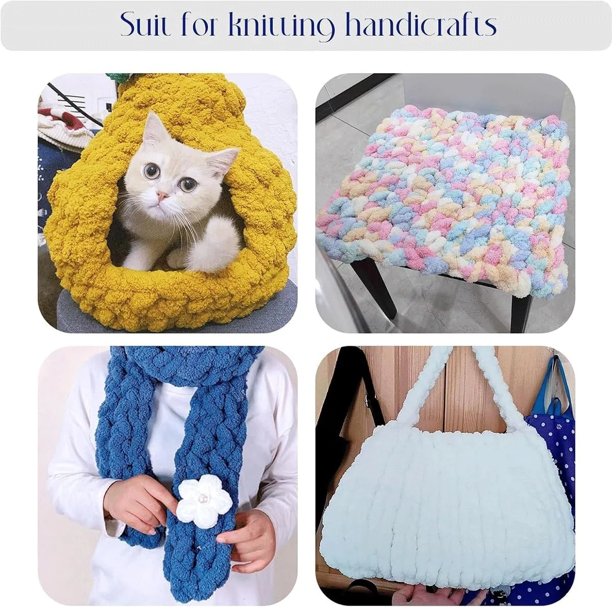 Chunky Wool Yarn 250g × 1,2，5，10, Knitting Wool Yarn Coarse Yarn Knitting Yarn for Crochet, 2cm Soft Chunky Yarn for Yarn Projects Making Bags Hats Blankets Pillow Cushion Cat Bed(1#,2 roll(500g))