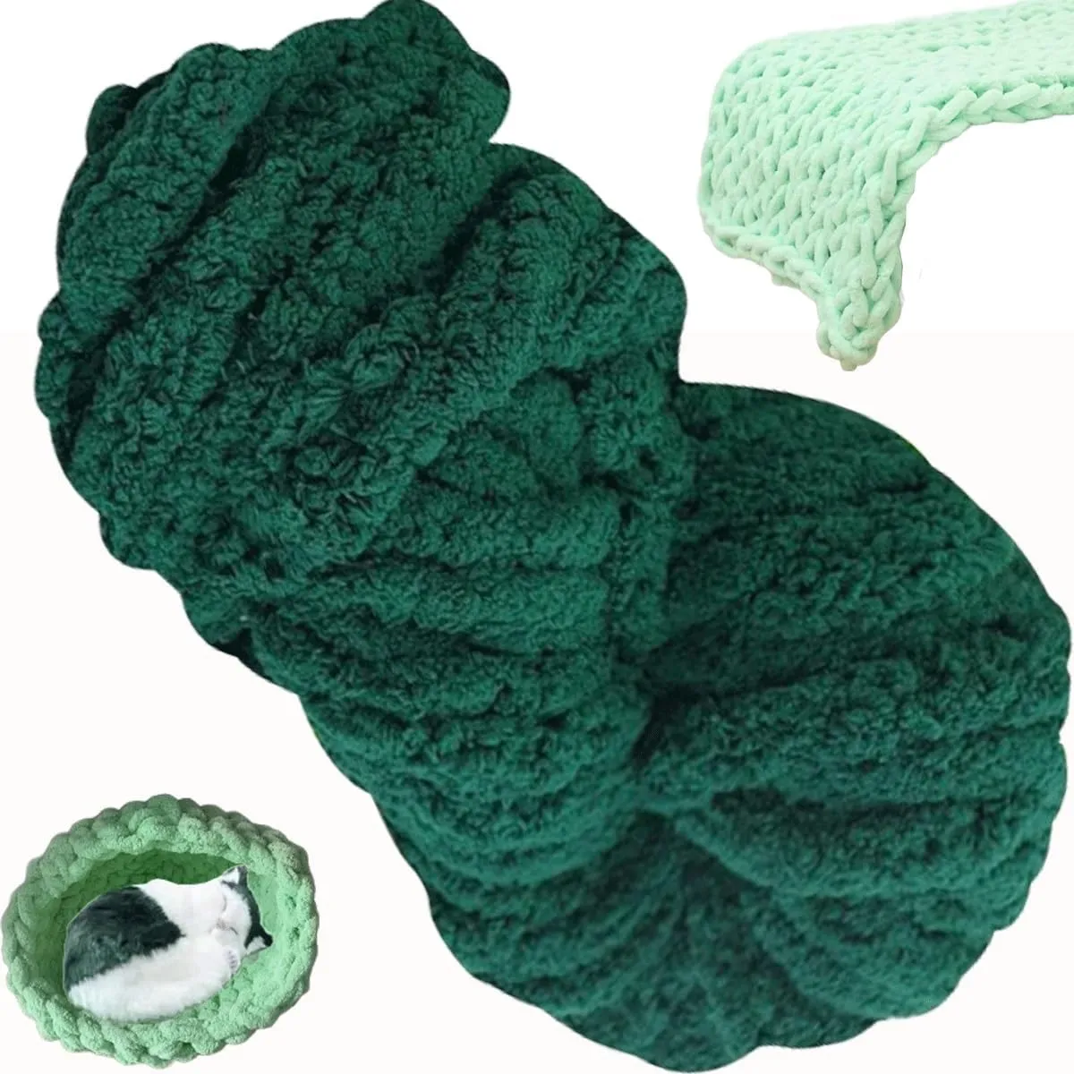Chunky Wool Yarn 250g × 1,2，5，10, Knitting Wool Yarn Coarse Yarn Knitting Yarn for Crochet, 2cm Soft Chunky Yarn for Yarn Projects Making Bags Hats Blankets Pillow Cushion Cat Bed(12#,2 roll(500g))