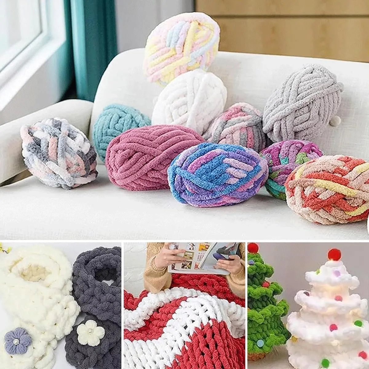 Chunky Wool Yarn 250g × 1,2，5，10, Knitting Wool Yarn Coarse Yarn Knitting Yarn for Crochet, 2cm Soft Chunky Yarn for Yarn Projects Making Bags Hats Blankets Pillow Cushion Cat Bed(23#,2 roll(500g))