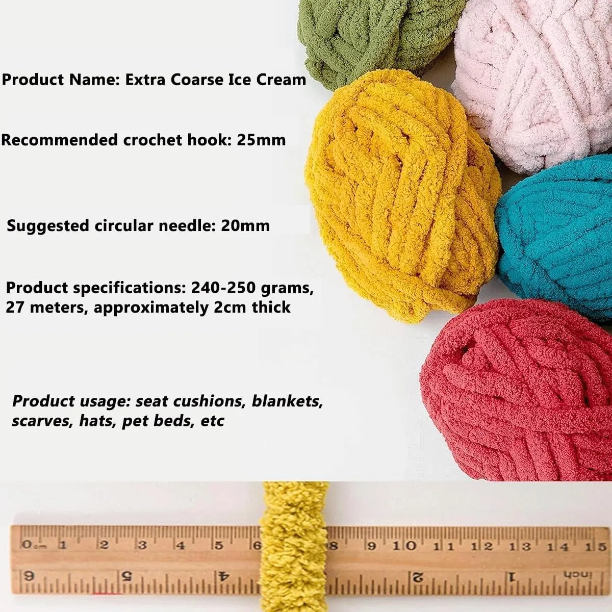 Chunky Wool Yarn 250g × 1,2，5，10, Knitting Wool Yarn Coarse Yarn Knitting Yarn for Crochet, 2cm Soft Chunky Yarn for Yarn Projects Making Bags Hats Blankets Pillow Cushion Cat Bed(23#,2 roll(500g))