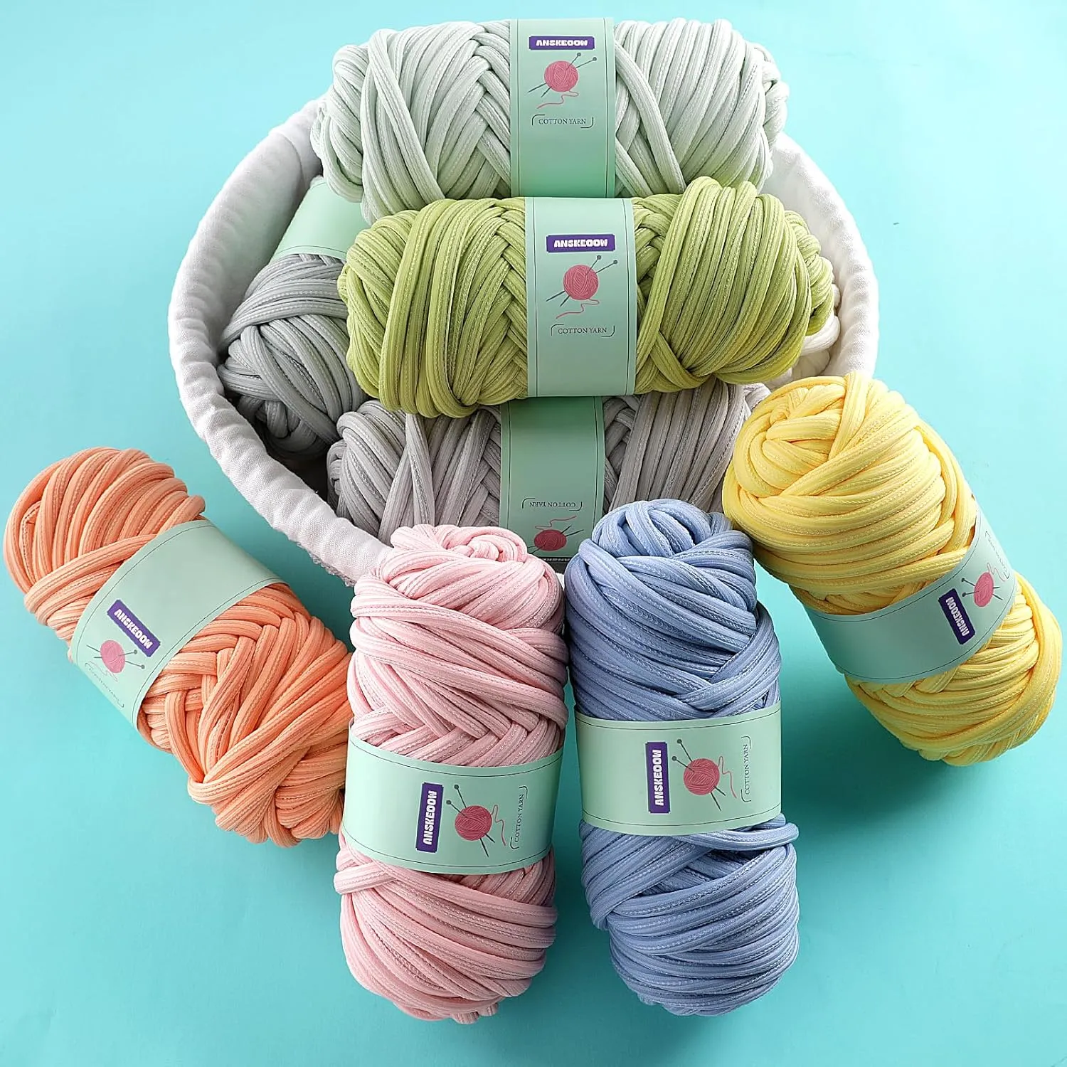 Chunky Yarn for Hand Knitting,Soft Bulky Yarn for Crocheting,Thick Big Twist Tubular Yarn for Making Blanket,Bags,Baskets,Pillows,Pet Nests 1.1lb/500g (2 Skeins Blue Gray)