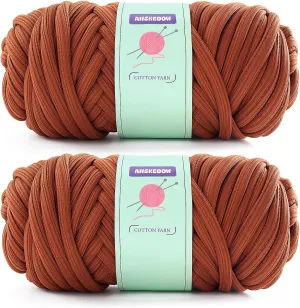 Chunky Yarn for Hand Knitting,Soft Bulky Yarn for Crocheting,Thick Big Twist Tubular Yarn for Making Blanket,Bags,Baskets,Pillows,Pet Nests 1.1lb/500g (2 Skeins Dark Coffee Color)