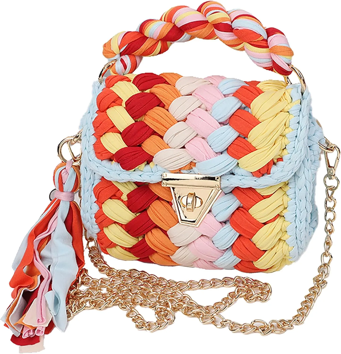 Chunky Yarn Knit Crossbody Bags for Women Top-handle Handwoven Tote Bag Soft Braided Shoulder Satchel Cute Purses