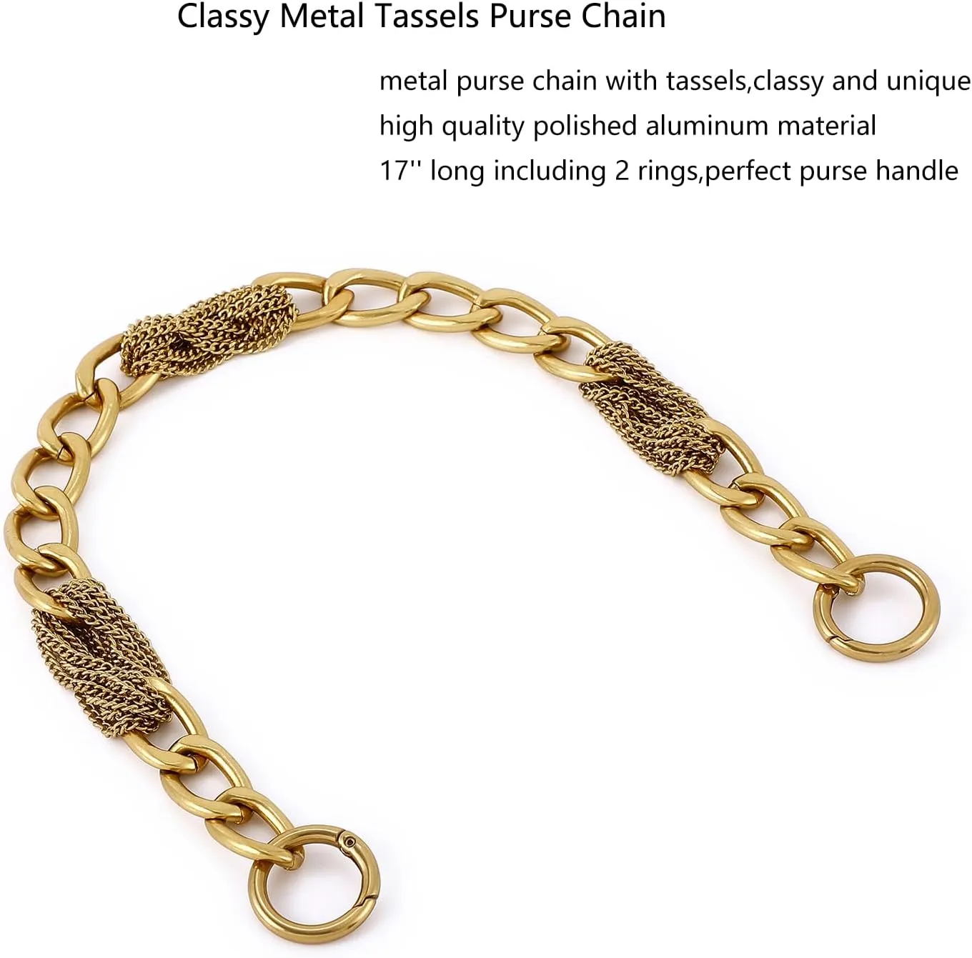 Classy Metal Tassels Bag Chains Purse Handles Shoulder Strap Replacement Charms Accessories (Antique Gold Small 17'')