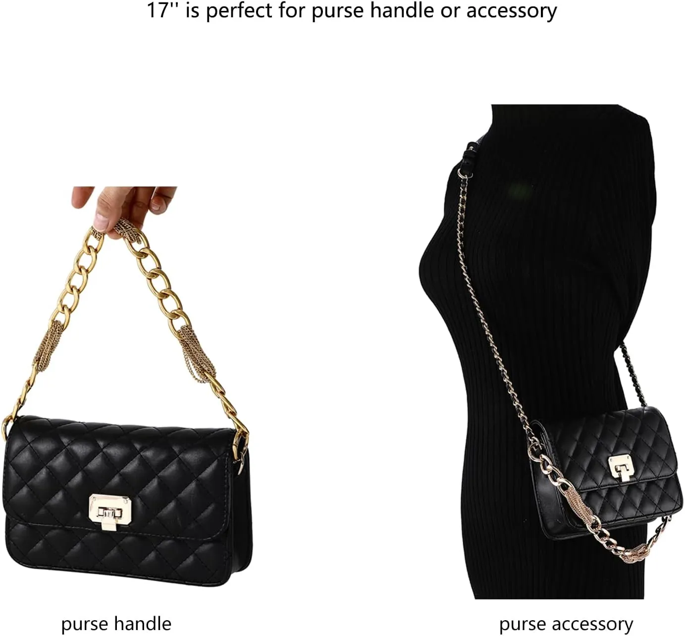 Classy Metal Tassels Bag Chains Purse Handles Shoulder Strap Replacement Charms Accessories (Antique Gold Small 17'')