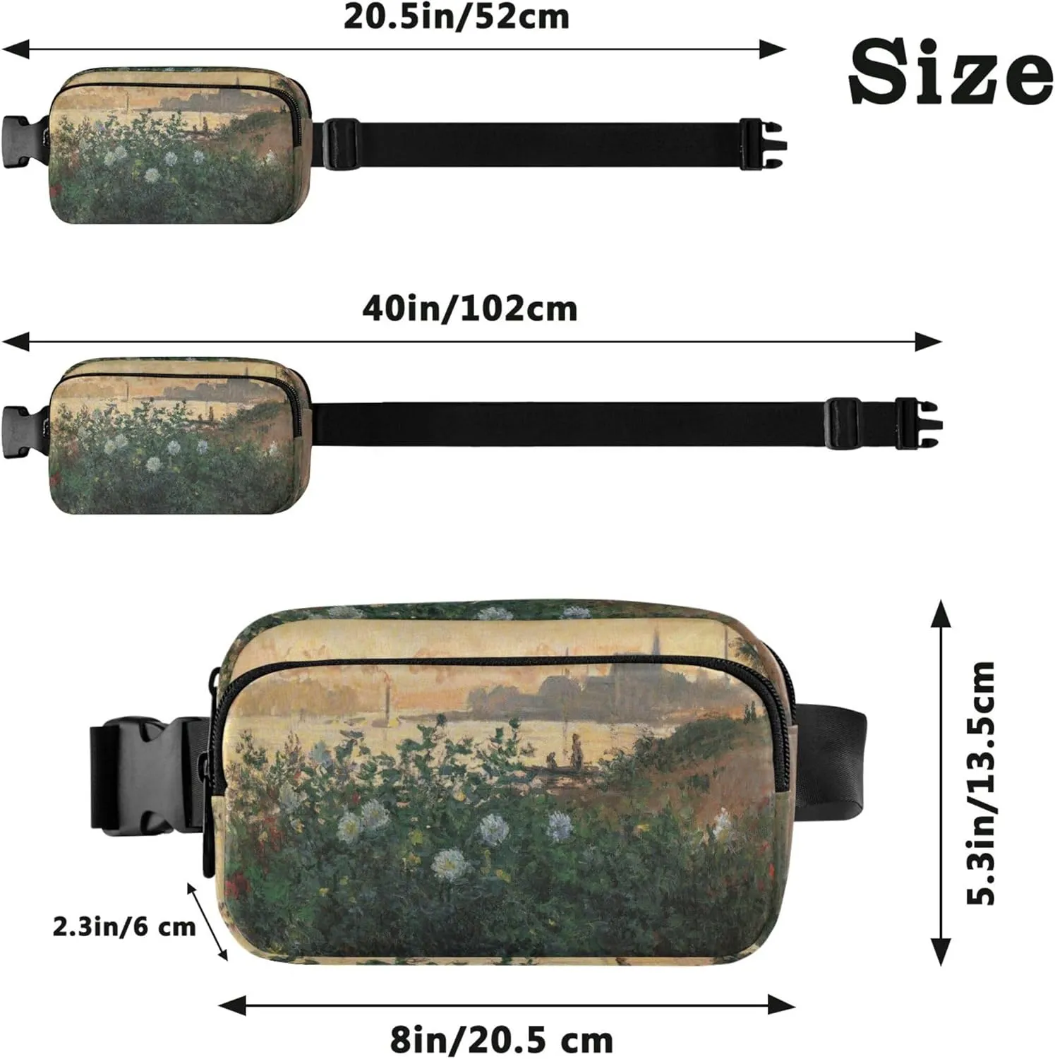 Claude Monet Flowered Riverbank Argenteuil Womens Fanny Pack Waterproof Hip Pack Belt Bag Fashion Crossbody Waist Purse