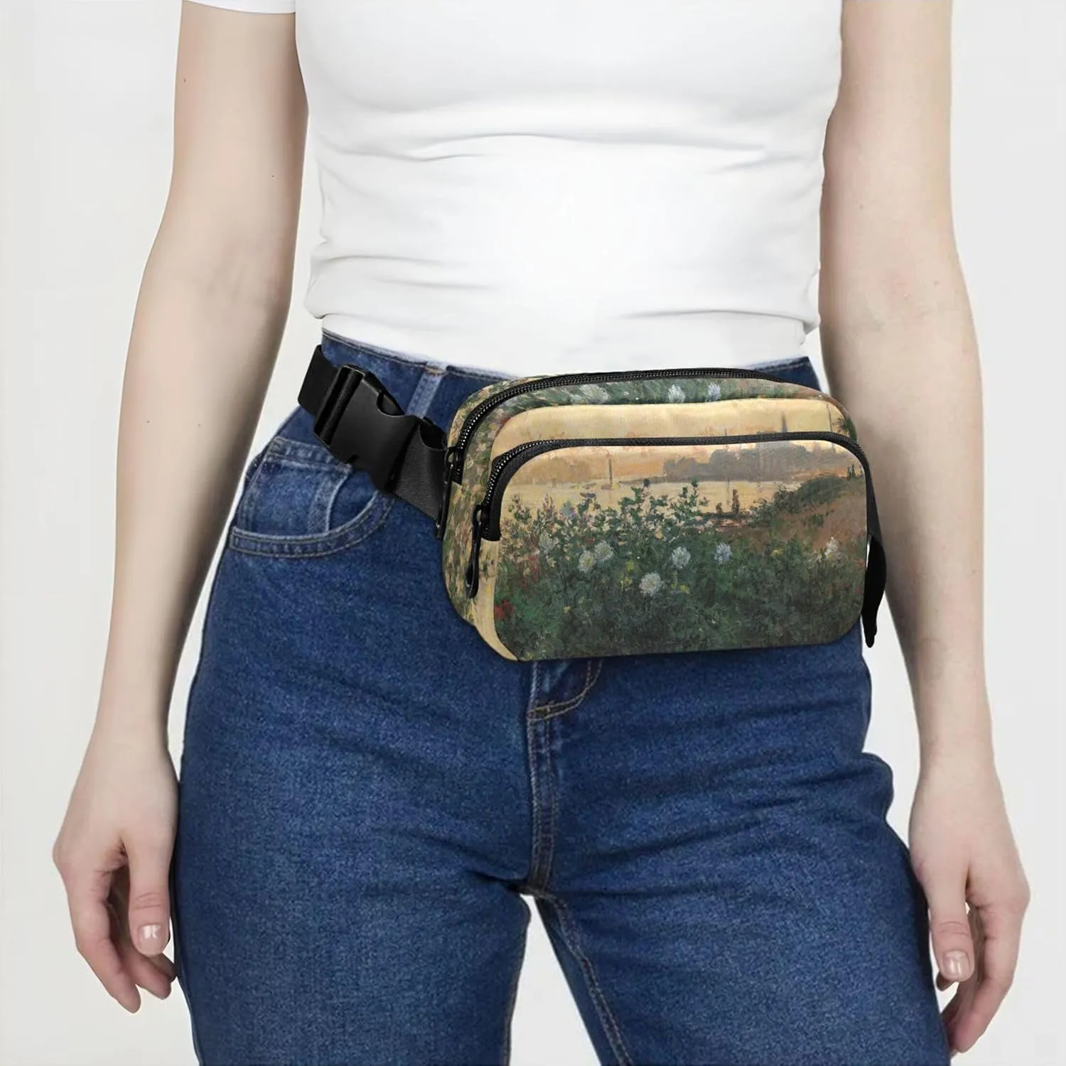 Claude Monet Flowered Riverbank Argenteuil Womens Fanny Pack Waterproof Hip Pack Belt Bag Fashion Crossbody Waist Purse
