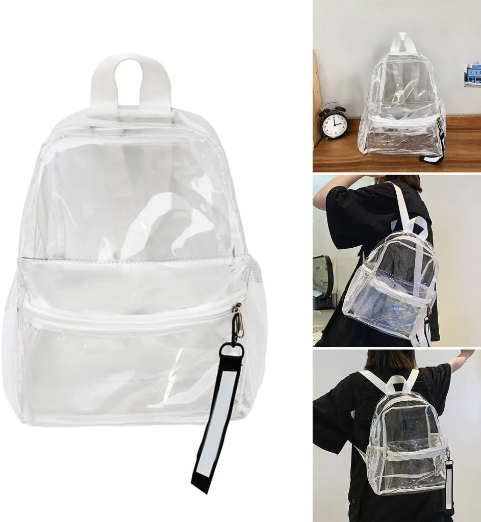 Clear Backpack with Adjustable Straps PVC Jelly See Through Zippered Shoulder Book Bag for Travel Beach and Casual