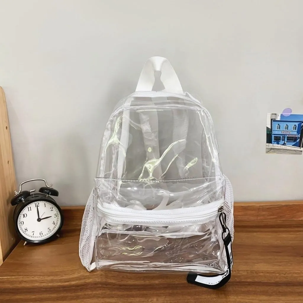Clear Backpack with Adjustable Straps PVC Jelly See Through Zippered Shoulder Book Bag for Travel Beach and Casual