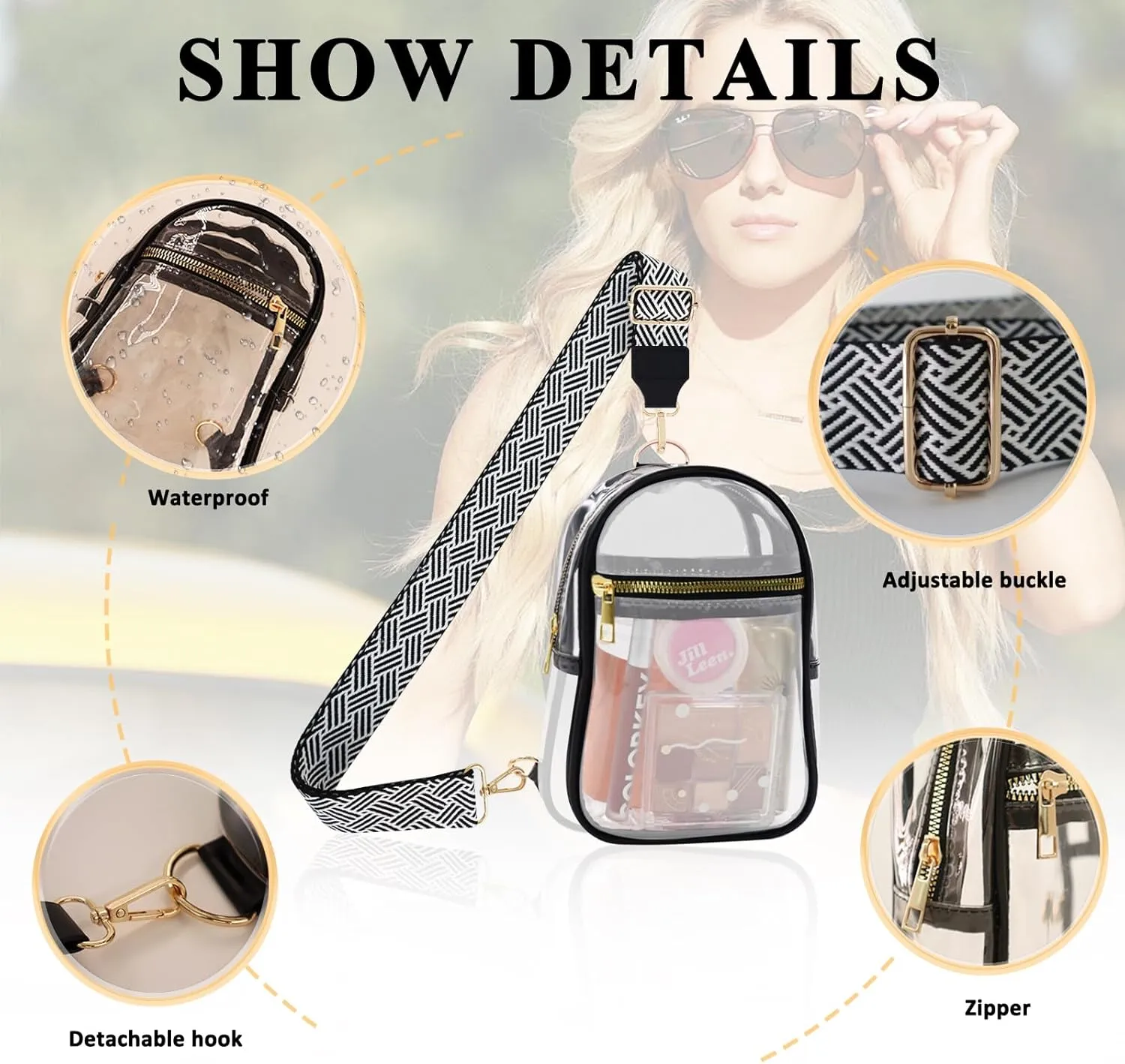 Clear Bag for Stadium Events Approved Concert Travel Outdoors See Through Sports Fan Handbags&Purses