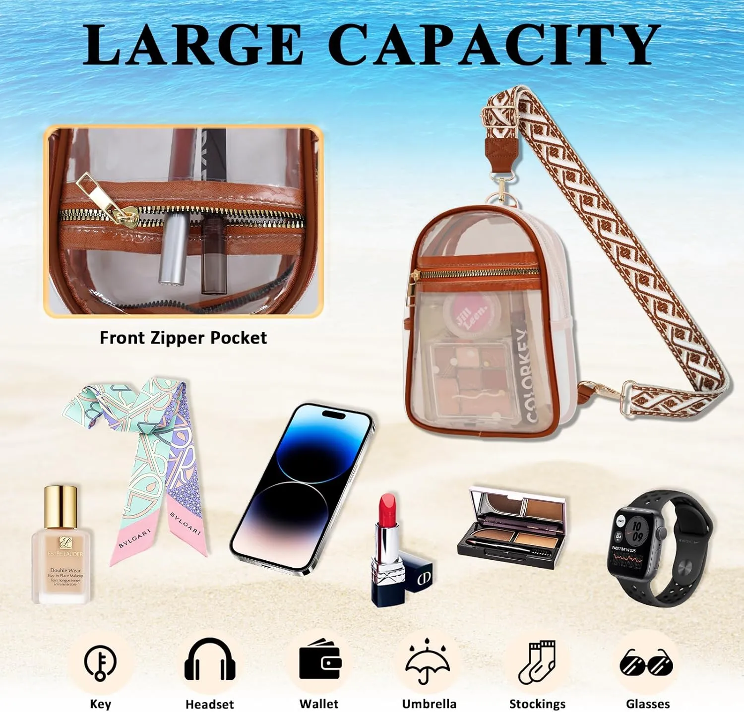 Clear Bag for Stadium Events Approved Concert Travel Outdoors See Through Sports Fan Handbags&Purses
