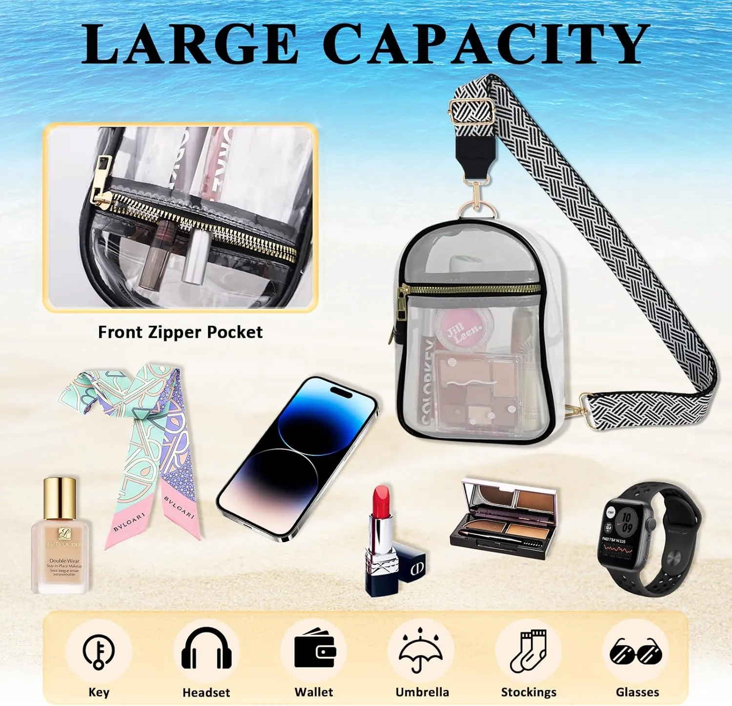 Clear Bag for Stadium Events Approved Concert Travel Outdoors See Through Sports Fan Handbags&Purses
