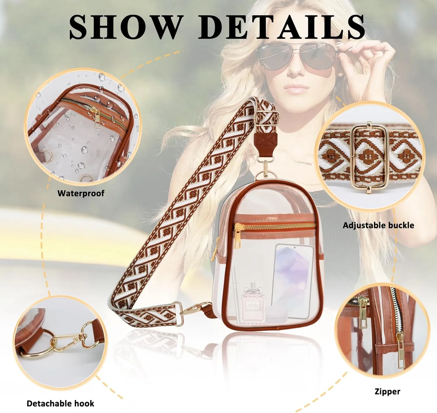 Clear Bag for Stadium Events Approved Concert Travel Outdoors See Through Sports Fan Handbags&Purses