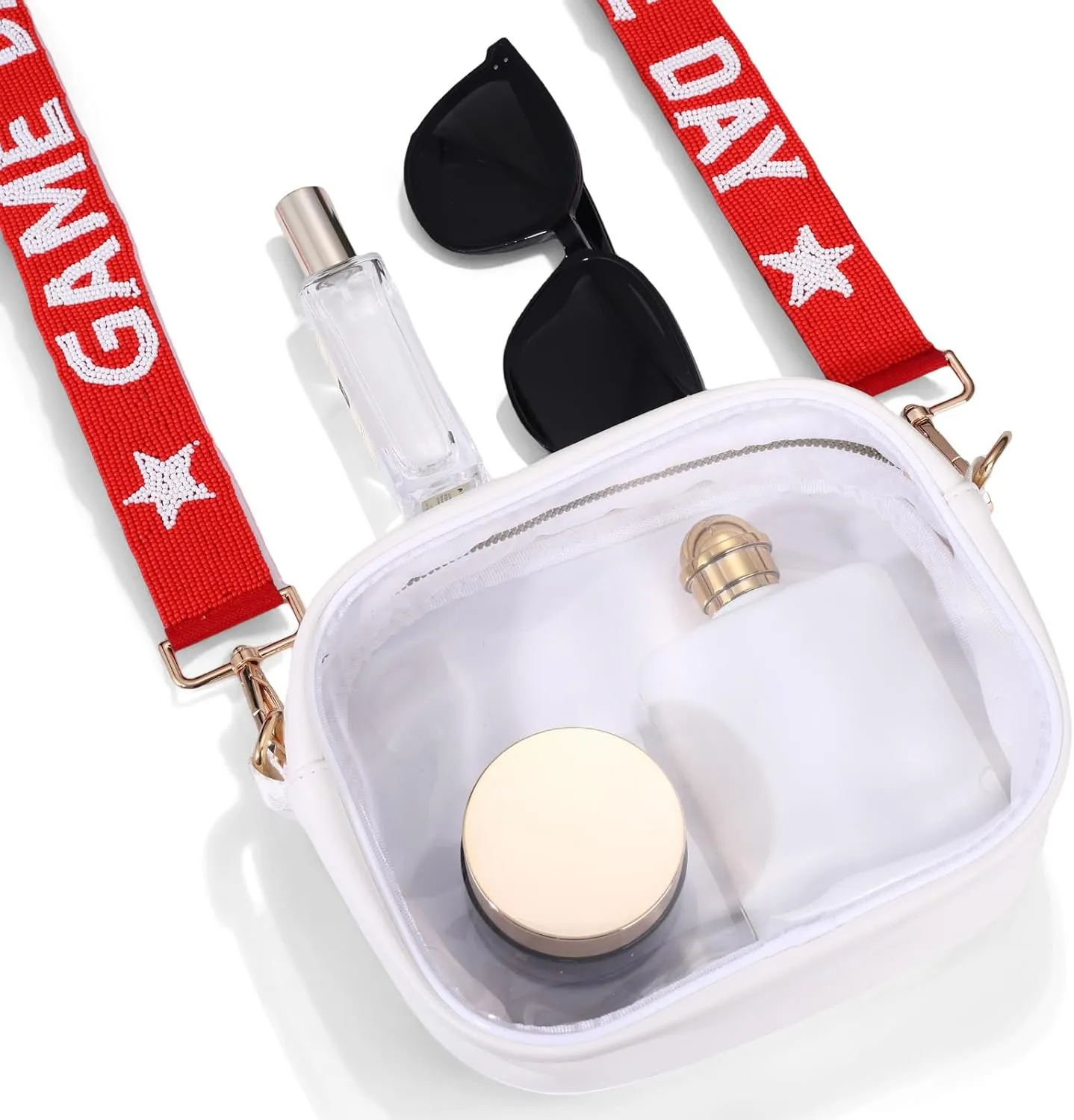 Clear Bag for Stadium Events with Game Day Beaded Purse Strap Stadium Approved Clear Crossbody Bag for Concerts Sports Events