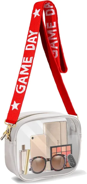 Clear Bag for Stadium Events with Game Day Beaded Purse Strap Stadium Approved Clear Crossbody Bag for Concerts Sports Events
