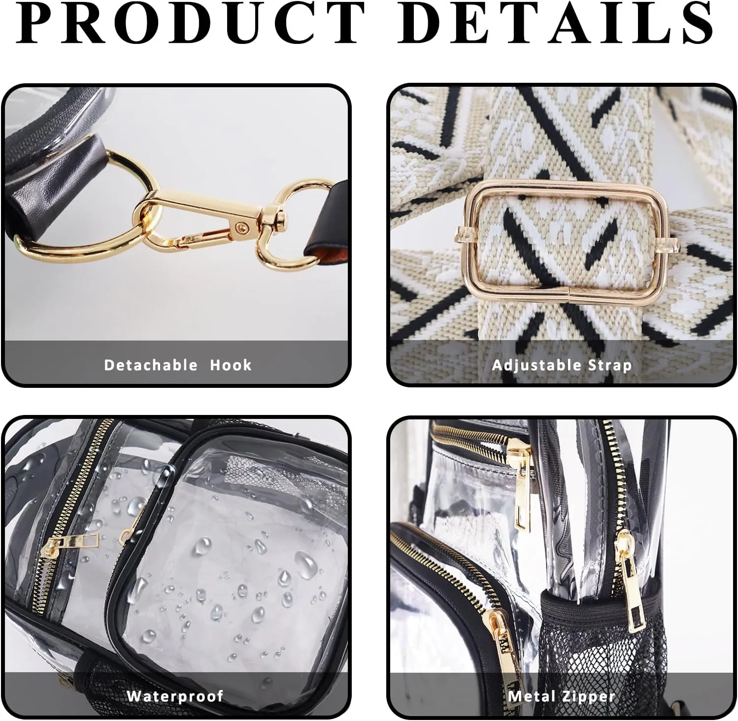 Clear Bag Stadium Approved Events Concerts Sports Outdoors Water Bottle Holder,Clear Purse for Women Men Handbags