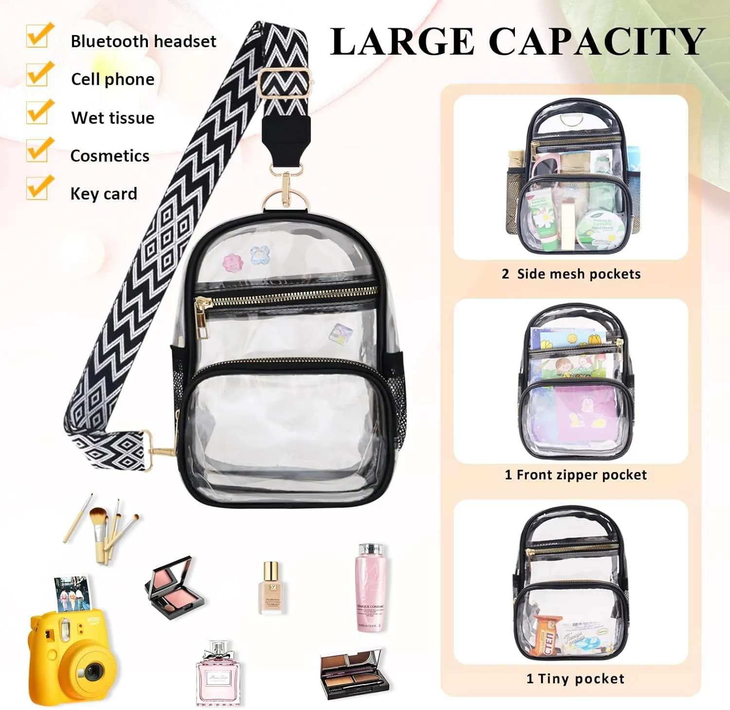 Clear Bag Stadium Approved Events Concerts Sports Outdoors Water Bottle Holder,Clear Purse for Women Men Handbags