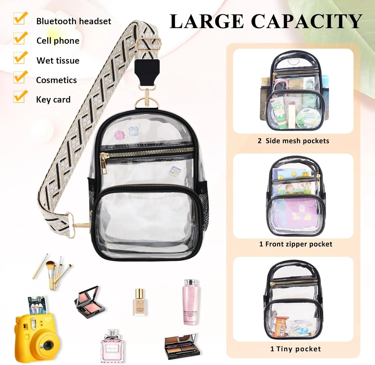 Clear Bag Stadium Approved Events Concerts Sports Outdoors Water Bottle Holder,Clear Purse for Women Men Handbags