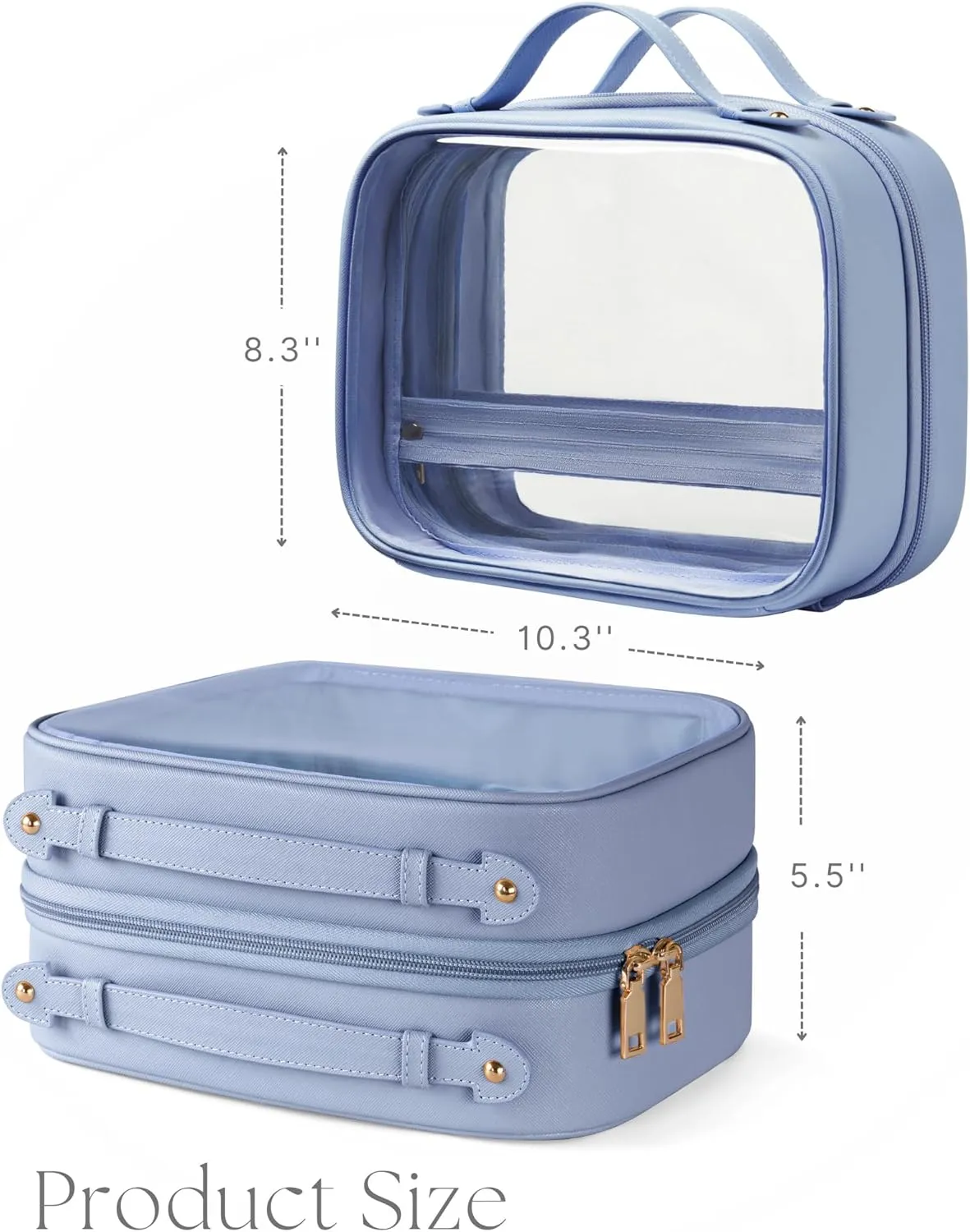 Clear Cosmetic Bag Double Layer Travel Toiletry Bag Clear Makeup Bag Case with 4 Compartments, Transparent Travel Bag for Toiletries, Large Toiletry Bag for Women Cosmetic Case (Blue)