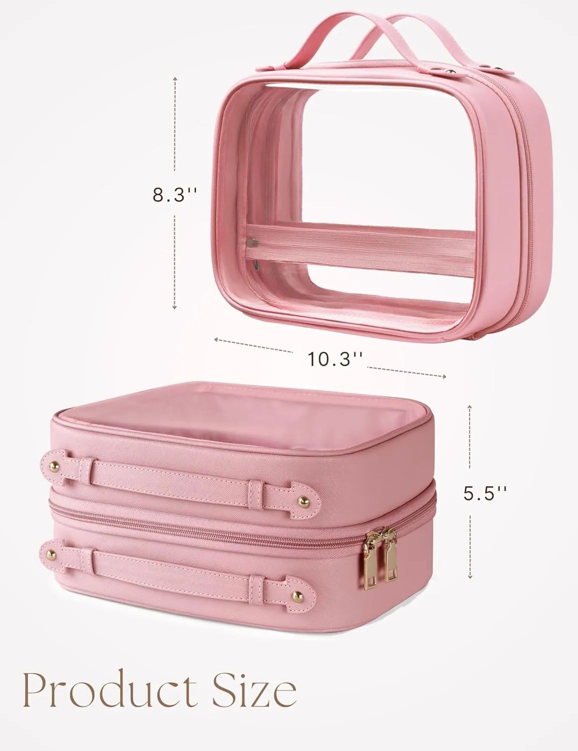 Clear Cosmetic Bag Double Layer Travel Toiletry Bag Transparent Makeup Case with Zipper TSA Approved for Women Girls