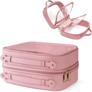 Clear Cosmetic Bag Double Layer Travel Toiletry Bag Transparent Makeup Case with Zipper TSA Approved for Women Girls