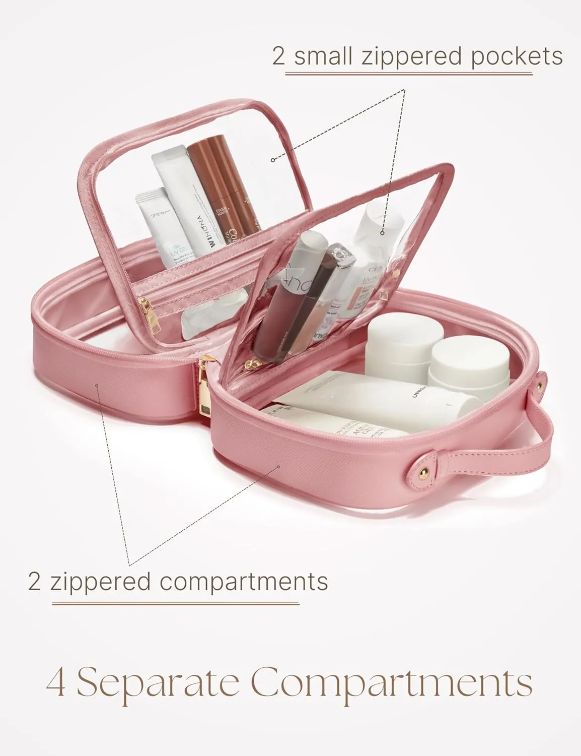 Clear Cosmetic Bag Double Layer Travel Toiletry Bag Transparent Makeup Case with Zipper TSA Approved for Women Girls