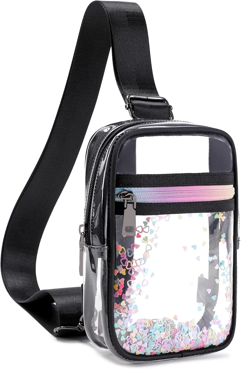 Clear Crossbody Bags for Women Girls Stadium Approved Sling Pack Bag Shoulder Belt Purses Kids Transparent Chest Backpack Daypack (Blacker, Small)