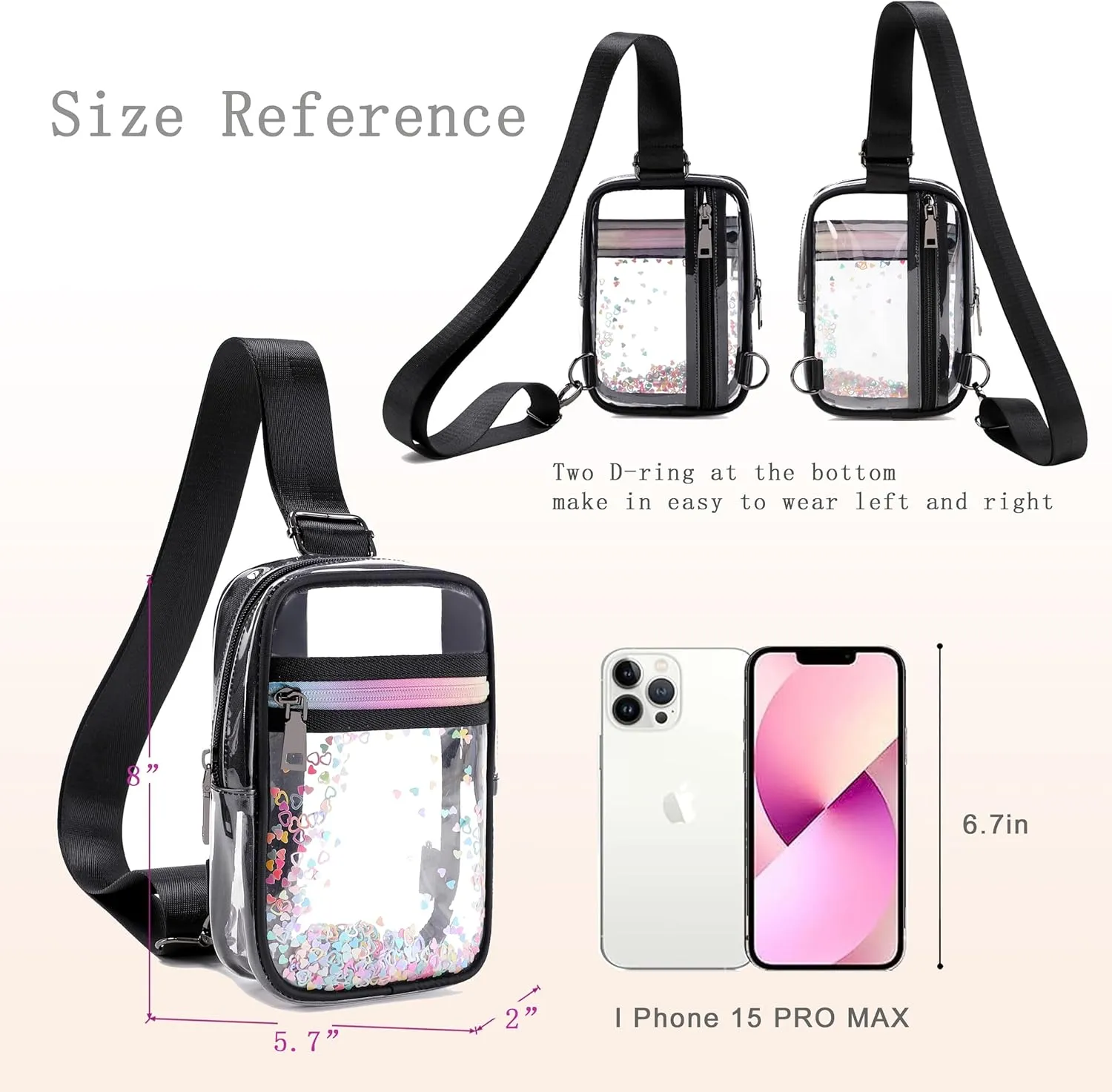Clear Crossbody Bags for Women Girls Stadium Approved Sling Pack Bag Shoulder Belt Purses Kids Transparent Chest Backpack Daypack (Blacker, Small)