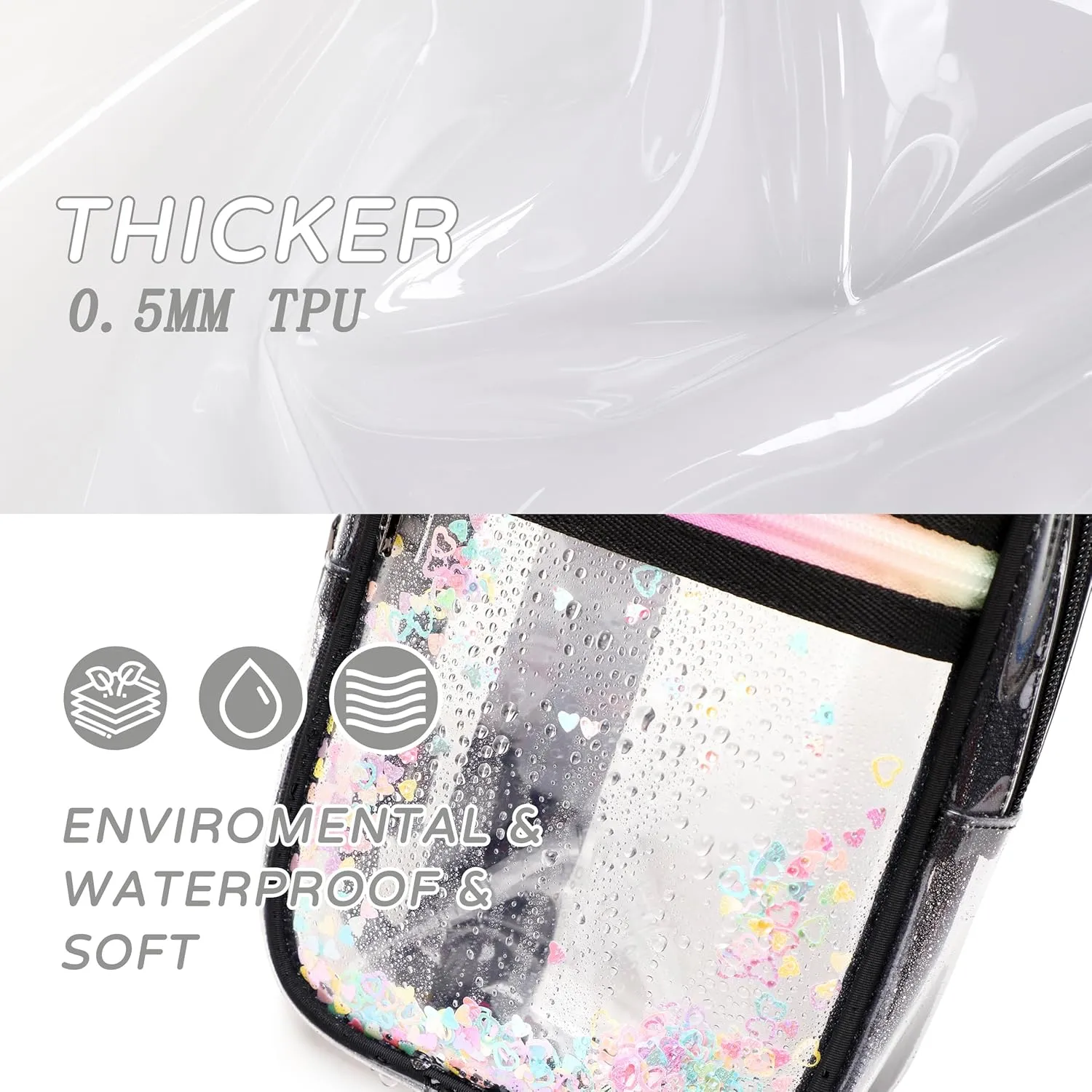 Clear Crossbody Bags for Women Girls Stadium Approved Sling Pack Bag Shoulder Belt Purses Kids Transparent Chest Backpack Daypack (Blacker, Small)
