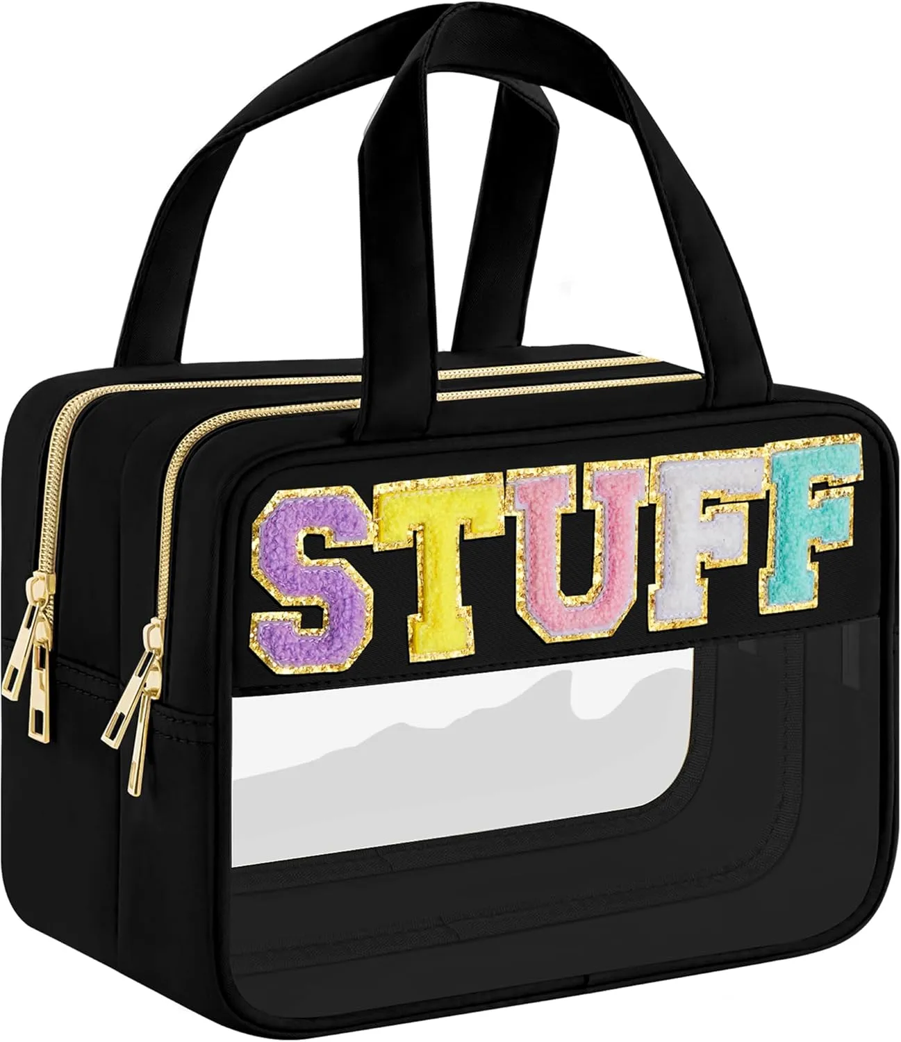 Clear Letter Makeup Bag, Black, L Size, Clear Bag