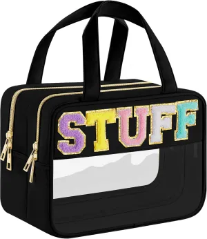 Clear Letter Makeup Bag, Black, L Size, Clear Bag