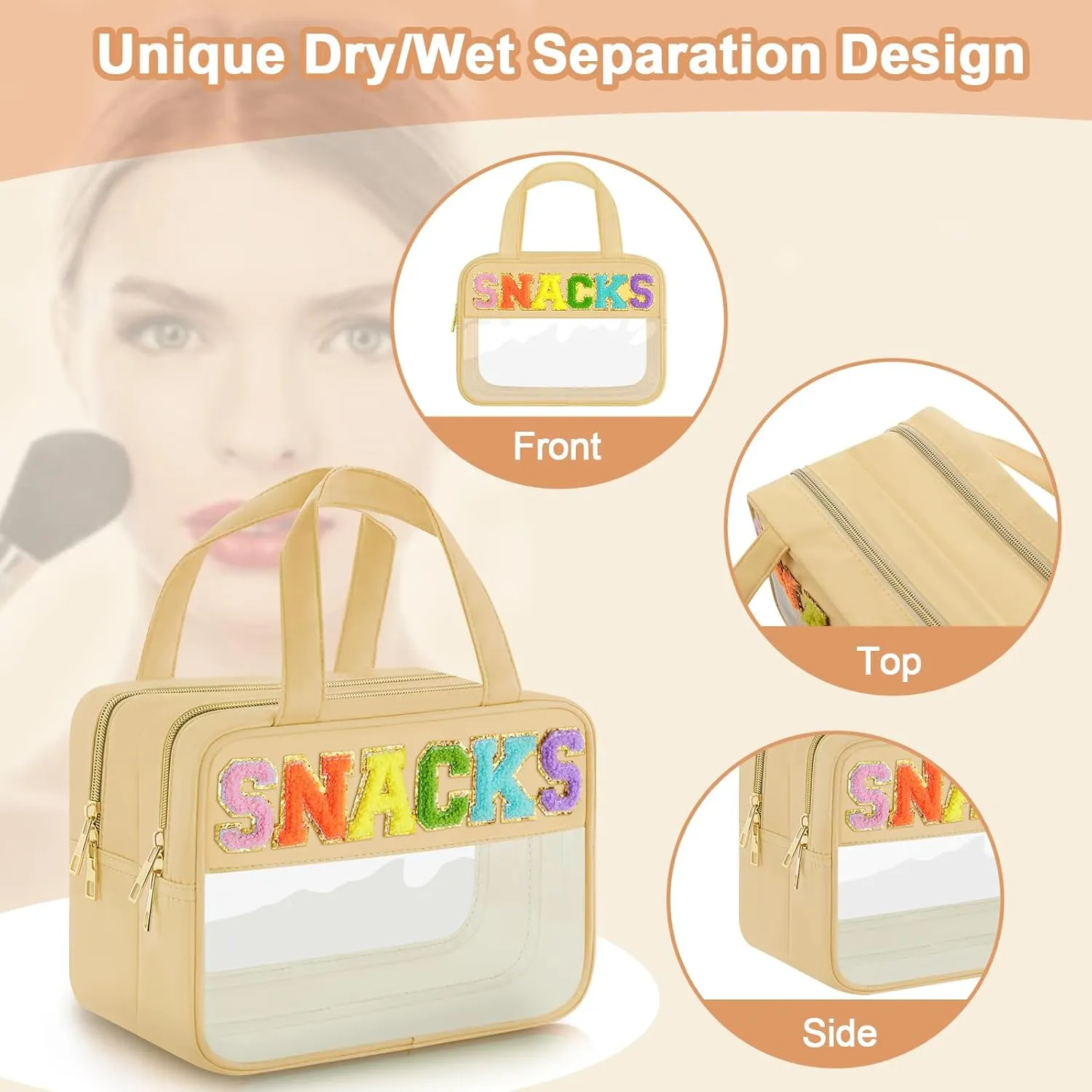 Clear Letter Makeup Bag, Yellow, L Size, Clear Bag