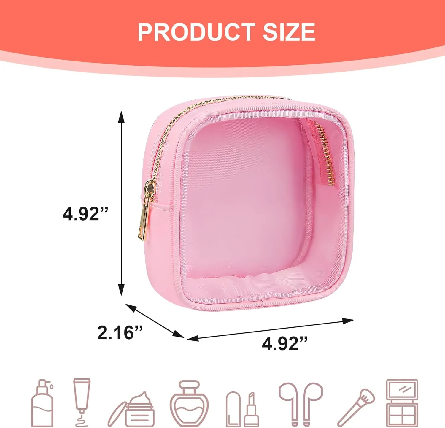 Clear Makeup Bag for Purse 2 Pcs Small Nylon Zipper Pouch Mini Travel Cosmetic Bag Clear Toiletry Bags for Traveling Cute Makeup Organizer for Women (2pcs pink clear)