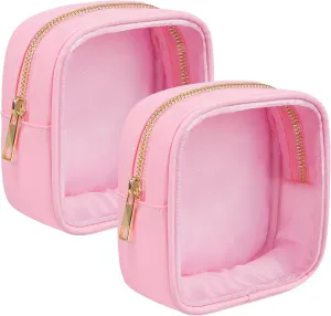 Clear Makeup Bag for Purse 2 Pcs Small Nylon Zipper Pouch Mini Travel Cosmetic Bag Clear Toiletry Bags for Traveling Cute Makeup Organizer for Women (2pcs pink clear)
