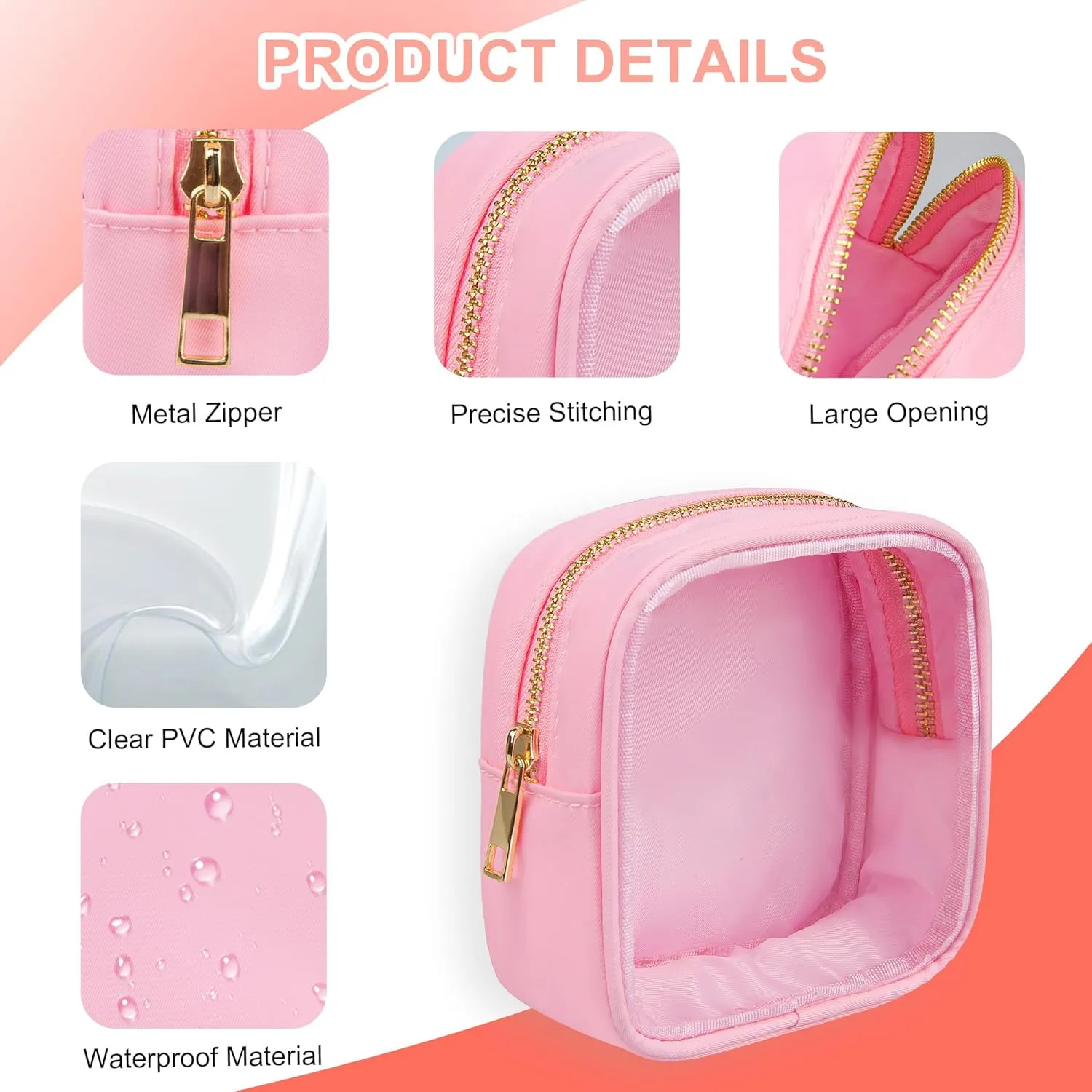 Clear Makeup Bag for Purse 2 Pcs Small Nylon Zipper Pouch Mini Travel Cosmetic Bag Clear Toiletry Bags for Traveling Cute Makeup Organizer for Women (2pcs pink clear)