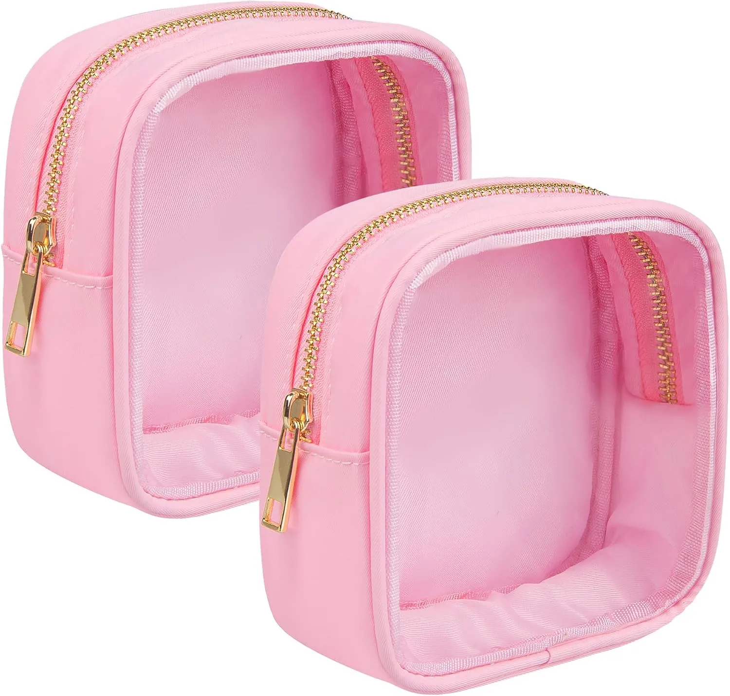 Clear Makeup Bag for Purse 2 Pcs Small Nylon Zipper Pouch Mini Travel Cosmetic Bag Clear Toiletry Bags for Traveling Cute Makeup Organizer for Women (2pcs pink clear)