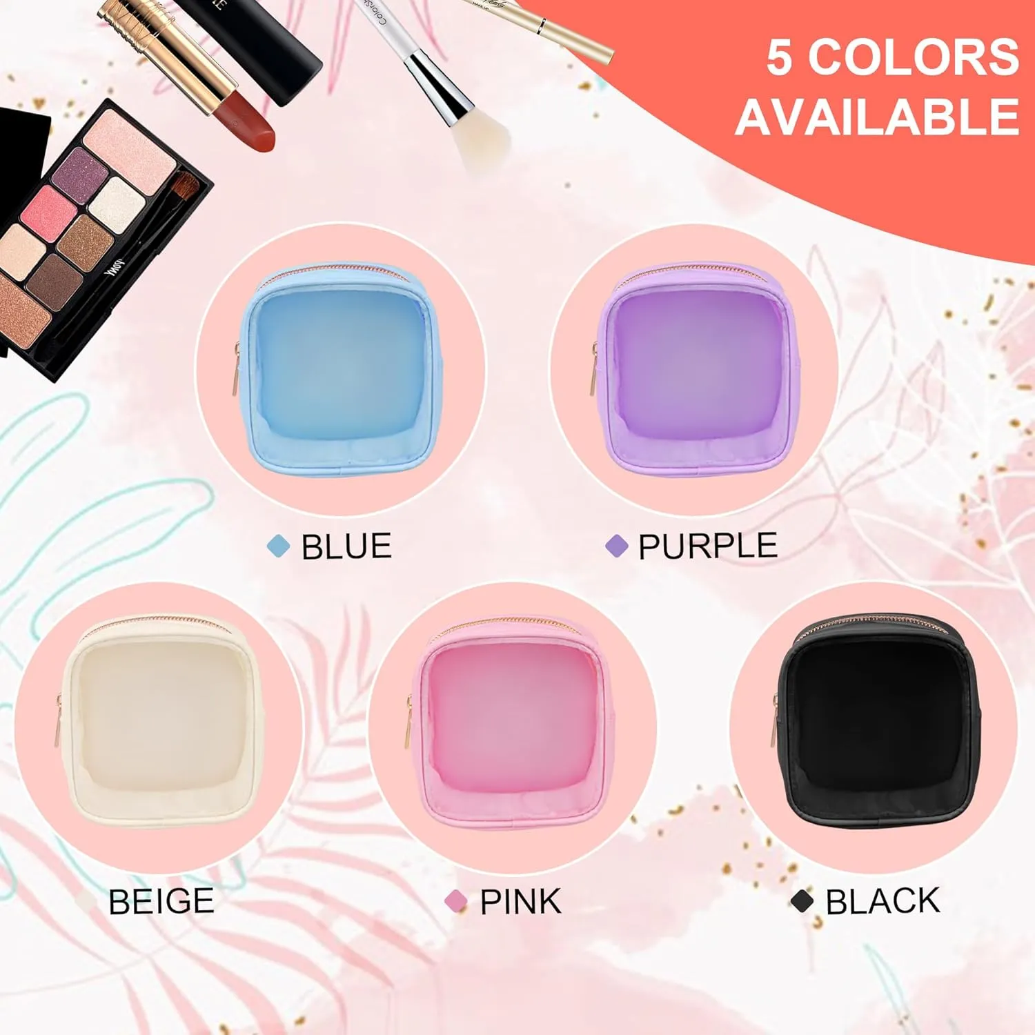 Clear Makeup Bag for Purse 2 Pcs Small Nylon Zipper Pouch Mini Travel Cosmetic Bag Clear Toiletry Bags for Traveling Cute Makeup Organizer for Women (2pcs pink clear)