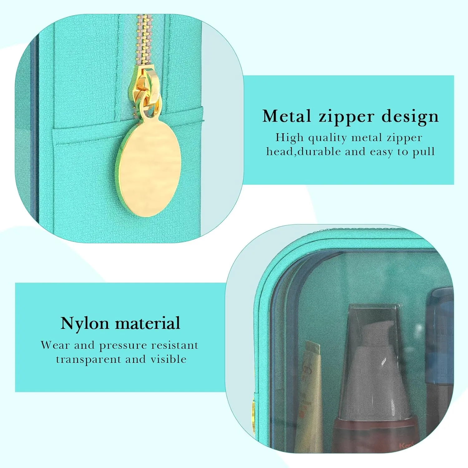 Clear Makeup Bag Set of 2, TSA Approved Waterproof Travel Cosmetic Bag, PVC Nylon Portable Makeup Organizer Bags for Women (Green)