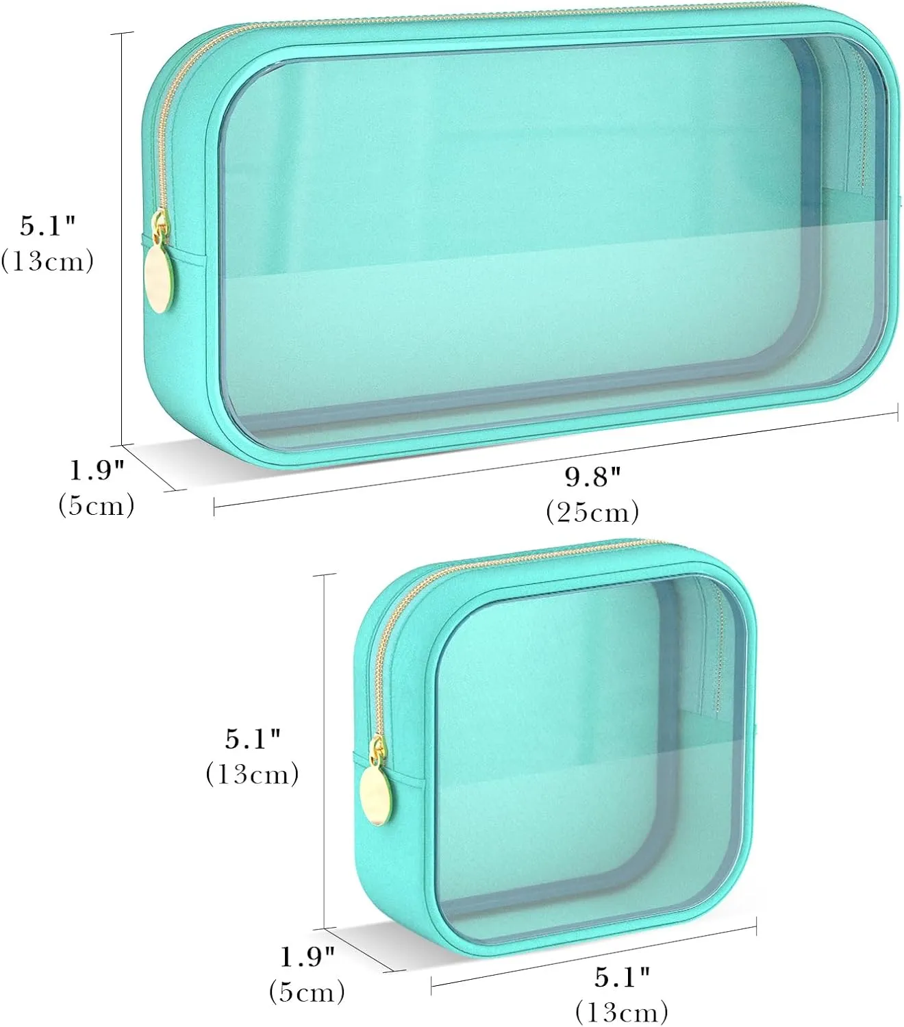 Clear Makeup Bag Set of 2, TSA Approved Waterproof Travel Cosmetic Bag, PVC Nylon Portable Makeup Organizer Bags for Women (Green)