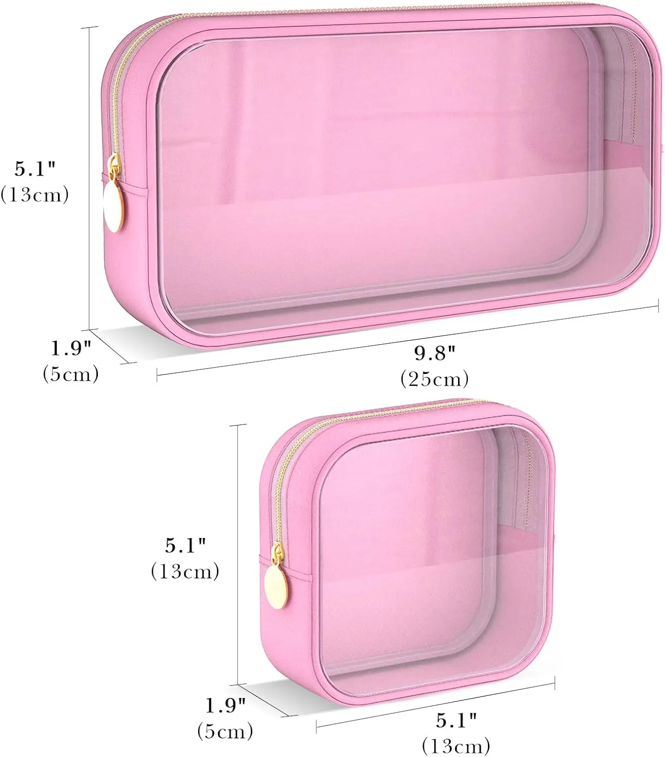 Clear Makeup Bag Set of 2, TSA Approved Waterproof Travel Cosmetic Bag, PVC Nylon Portable Makeup Organizer Bags for Women (Pink)