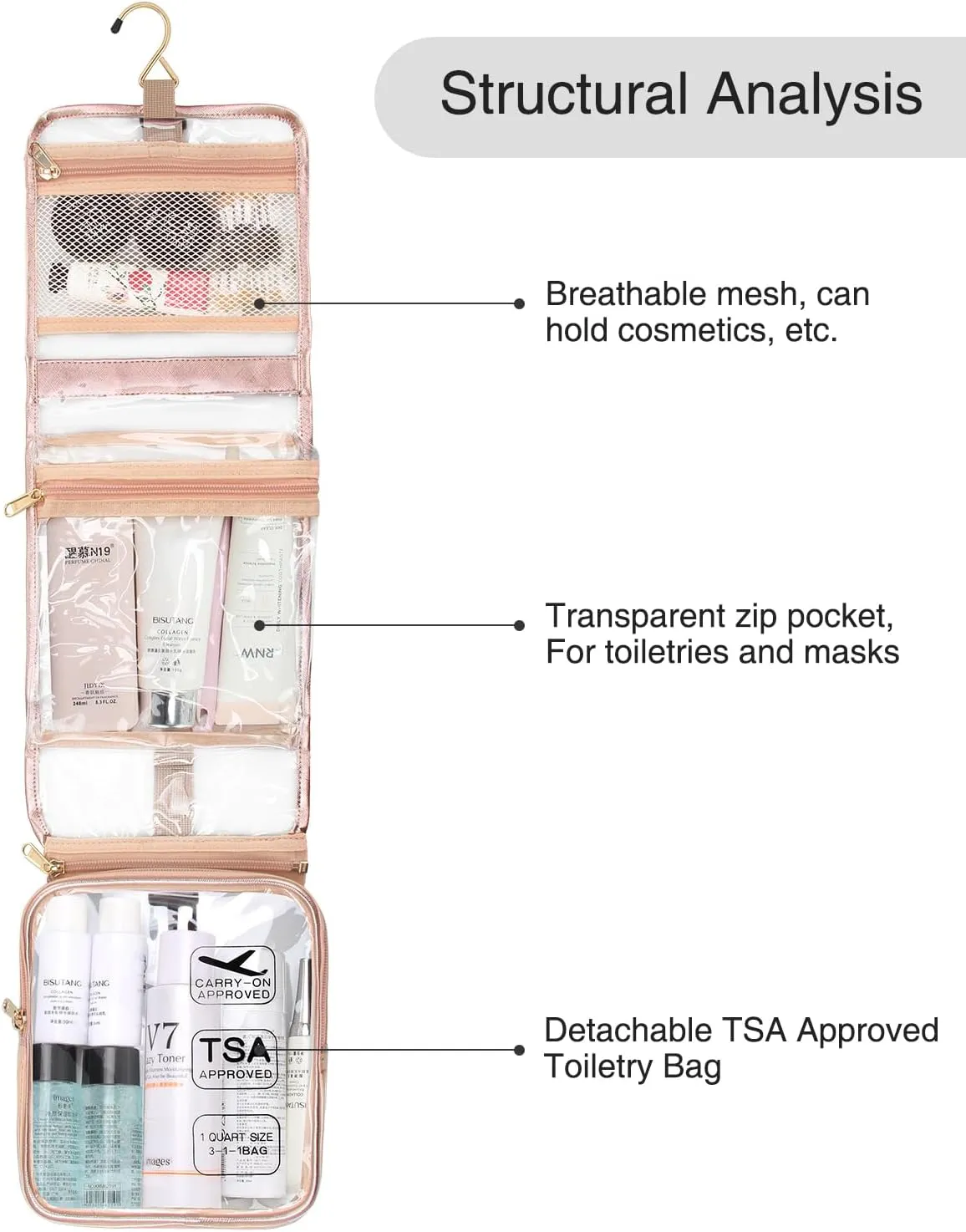 Clear Travel Bag with Tsa Approved Toiletry Bag Hanging Toiletry Bag for Women Makeup Bag Small Hanging Toiletry Bag for Men Toiletry Bags for Traveling Women Toiletries