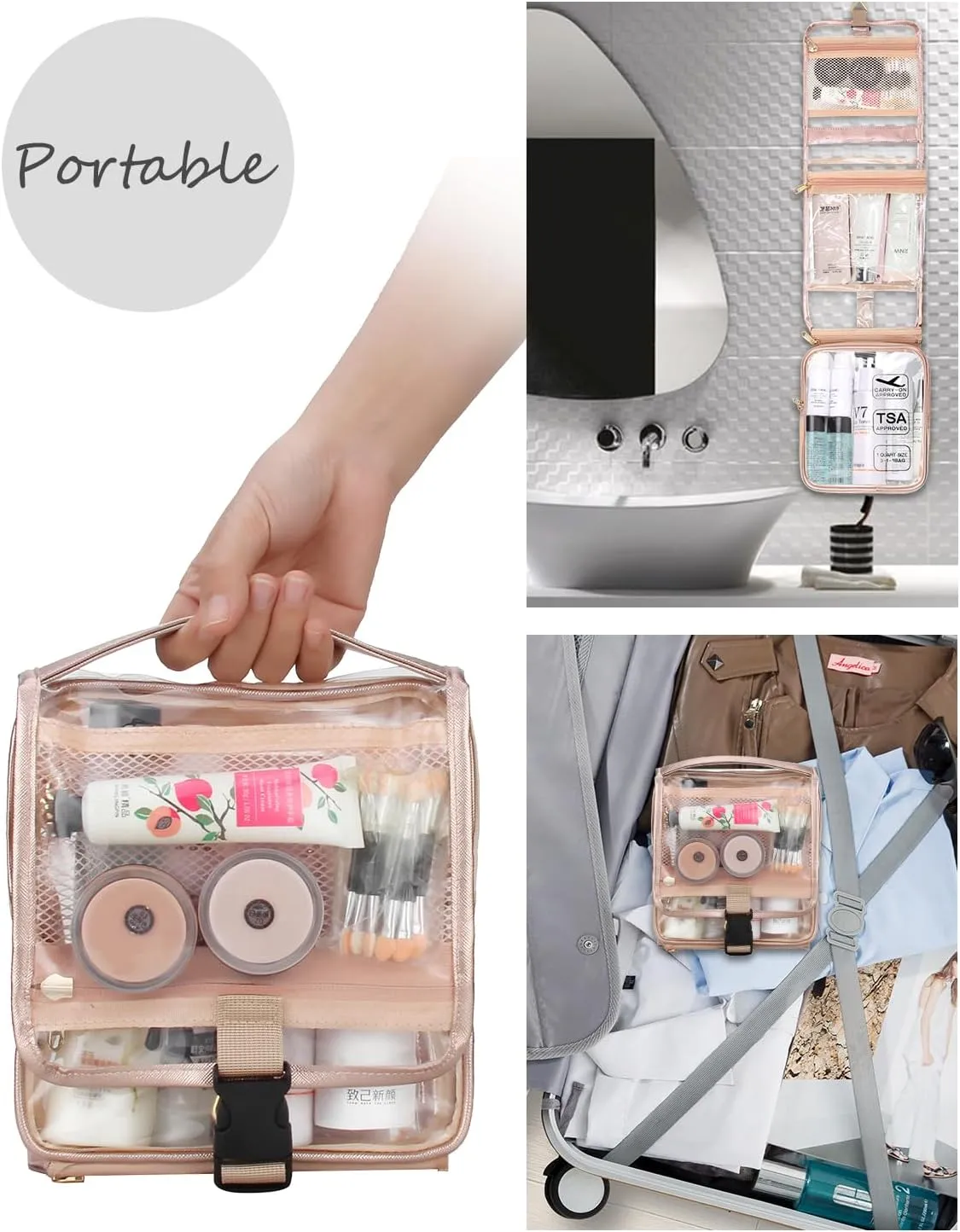 Clear Travel Bag with Tsa Approved Toiletry Bag Hanging Toiletry Bag for Women Makeup Bag Small Hanging Toiletry Bag for Men Toiletry Bags for Traveling Women Toiletries