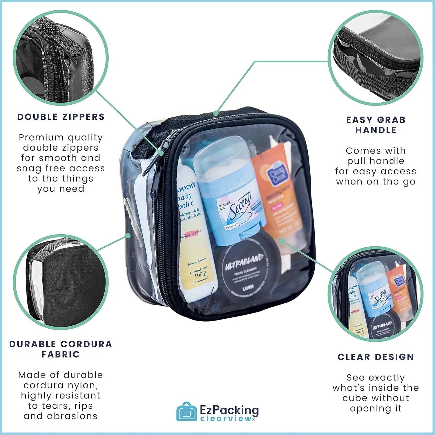 Clear TSA Approved 3-1-1 Travel Toiletry Bag for Carry On / Quart Size Transparent Liquids Pouch for Airport Security / Reusable See Through Vinyl & PVC Plastic Organizer for Men and Women (Black)