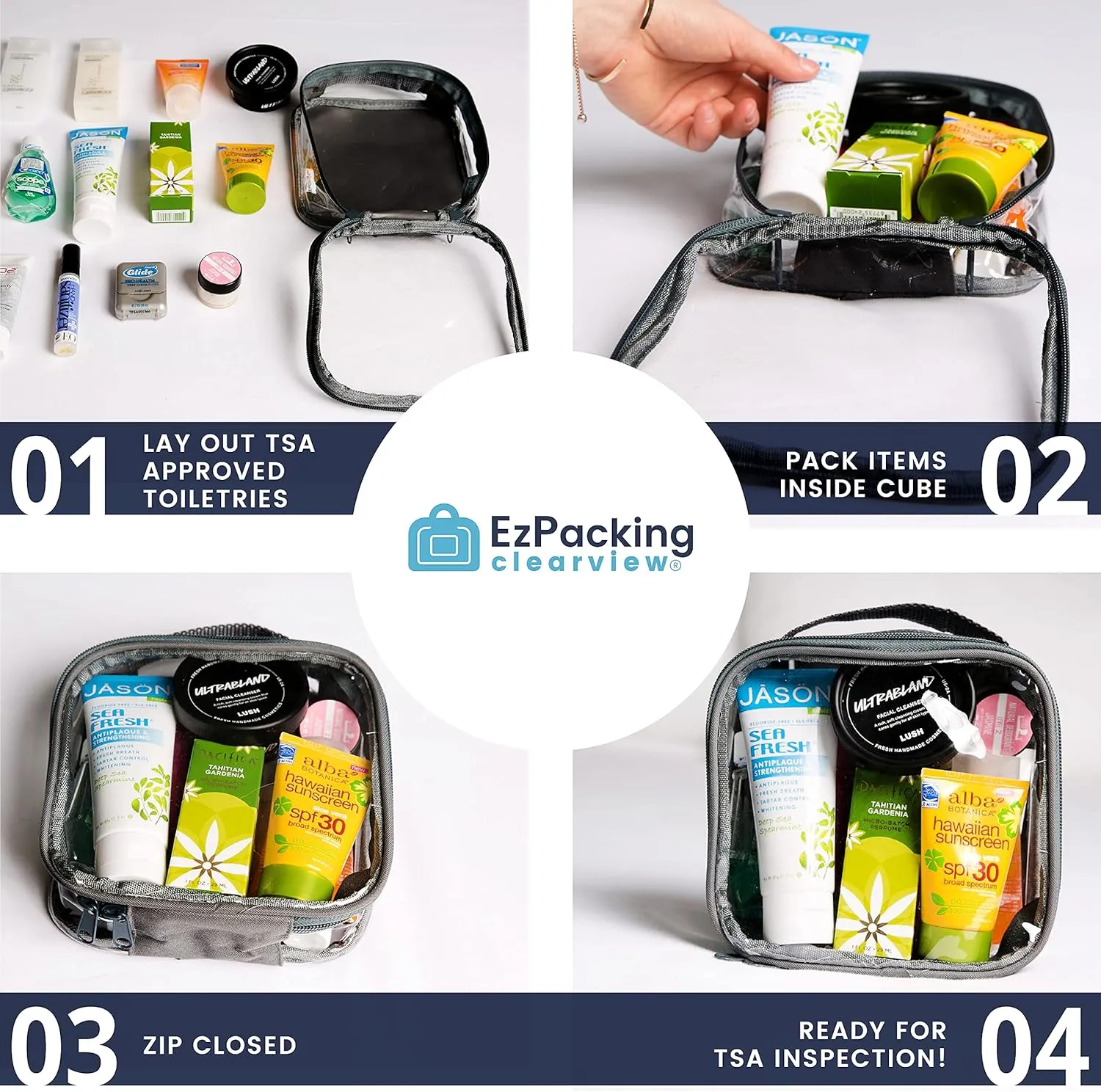 Clear TSA Approved 3-1-1 Travel Toiletry Bag for Carry On / Quart Size Transparent Liquids Pouch for Airport Security / Reusable See Through Vinyl & PVC Plastic Organizer for Men and Women (Black)