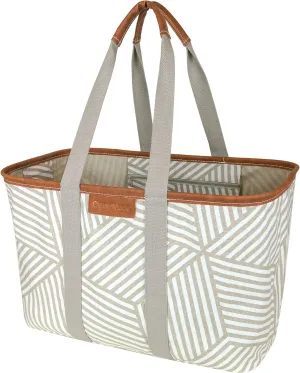 CleverMade Snapbasket LUXE Collapsible Tote - Geometric Taupe 1 Pack 30L / 8 Gal - Reusable Grocery Collapsible Storage Shopping Organizer