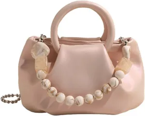 Cloud Clutch Purses for Women Soft Leather Dumpling Bag Beaded Slouchy Pouch Bag Small Handbag Crossbody Purse