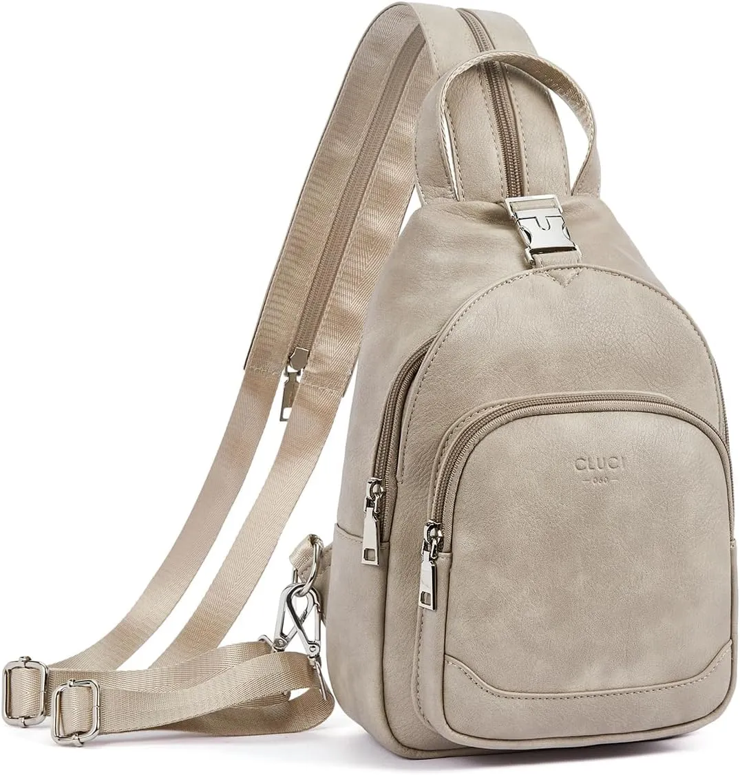 CLUCI Leather Sling Backpack for Women - Small Convertible Crossbody Bag for Travel